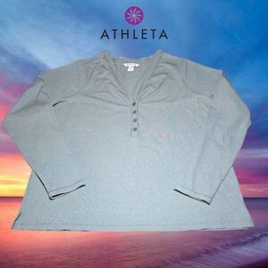 Athleta Uptempo Ribbed Henley Top Heathered‎ Light Green 3X